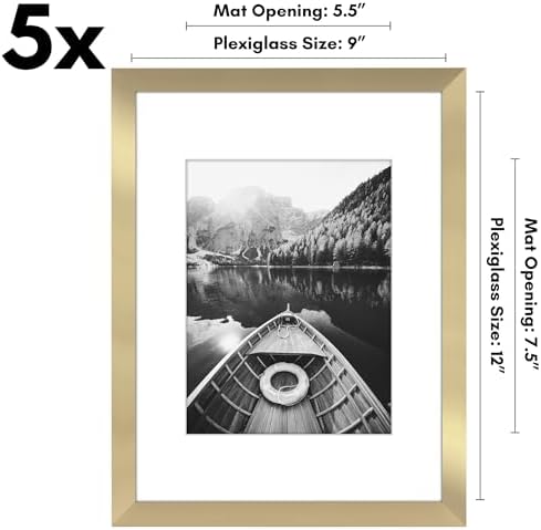 Americanflat 9x12 Picture Frame 5-Pack - Matted to 6x8 - Gold - Image 2