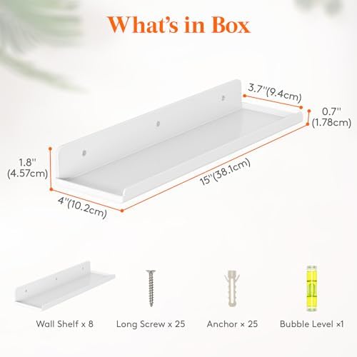 Lifewit Acrylic Floating Shelves for Wall 14" White, 8 Pack - Image 3