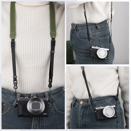 VOVMOEYA Camera Neck Strap,G7X MARK III body strap PU Shoulder Adjustable Strap for photographers for Fujifilm/for Nikon/for Canon/for Sony/for Minolta/for Panasonic/SLR/DSLR Cameras Texture-Green - Image 4