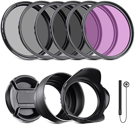 NEEWER 67mm ND Filter Kit and Lens Accessories, ND2 ND4 ND8 UV FLD CPL(Circular Polarizing) Filter Set with Lens Cap/Tulip Shaped Lens Hood by Neewer