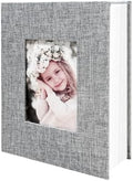 Photo Album 4x6 100 Pockets, Linen Cover Top Loader Vertical, Slip-in Picture Grey Pockets Albums for Wedding, Family, Anniversary, Baby, Vacation by HenPisen