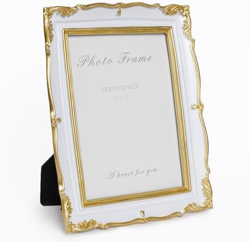 Cuspin 5x7 White and Gold Picture Frame Vintage Ornate Resin Frame by Cuspin