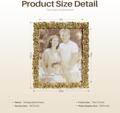 Cuspin 8x10 Picture Frame Gold Rose Vintage Ornate Floral Resin Frame - Image 6