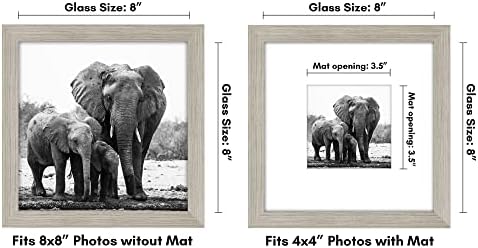 Americanflat 8x8 Picture Frame with Shatter-Resistant Glass - Use as 4x4 Frame with Mat or Display 8x8 Photo Without Mat - Signature Collection - Square Frames for Tabletop and Wall - Driftwood - Image 2