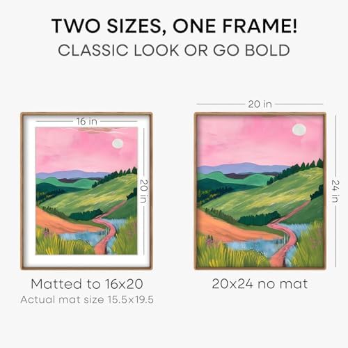 Homeforia 20x24 Mortise&Tenon Natural Oak Picture Frame, 16x20 Mat, Glass - Image 3