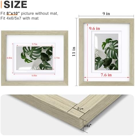 Egofine 8x10 Picture Frames Set of 4, Made of Solid Wood Covered by Plexiglass 4x6 and 5x7 with Mat or 8x10 without Mat, for Table Top Display and Wall Mounting Photo Frame Distressed Wood Grain - Image 3