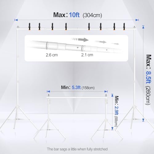 EMART Backdrop Stand 10x8.5FT Adjustable Back Drop Stand for Party -White - Image 2