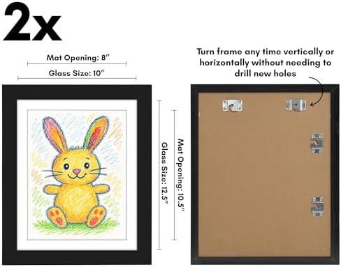 Americanflat - 2 Pack - Kids Artwork Frame Changeable (Black) - Magnetic Door Holds 100 Art Pieces - 8.5x11 Letter Size Display with Mat or 10x12.5 Without Mat - My Mini Masterpiece - Image 3