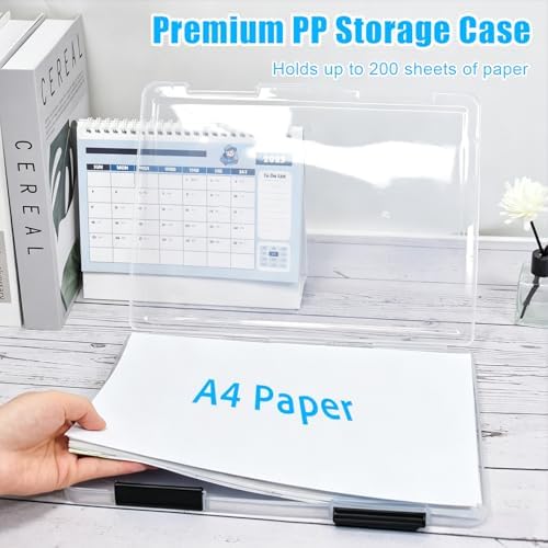 SAYEEC Portable Project Case A4 Plastic Transparent File Storage Box for 8.5"x11" Paper Slim Photo Art Craft Storage Container Scrapbook Document Organizer Magazine Protector for Office School (Black) - Image 4