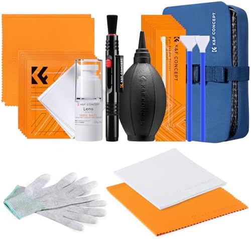 K&F Concept Professional Camera Cleaning Kit - Sensor Cleaner, APS-C & Full-Frame Swabs, Air Blower, Lens Brush, Gloves, Lens Cloths, Carry Case, Lens Cleaning Kit for FF DSLR & Mirrorless Cameras by KFCONCEPT