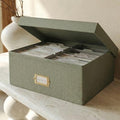 Decorative Photo Storage Box - Sturdy Linen Organizer Holds 1700 Photos by ZICOTO