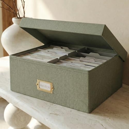 Decorative Photo Storage Box - Sturdy Linen Organizer Holds 1700 Photos by ZICOTO