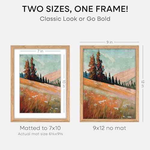 Homeforia 9x12 Natural Oak Picture Frame, High-End Wood, 7x10 Mat, Glass - Image 2