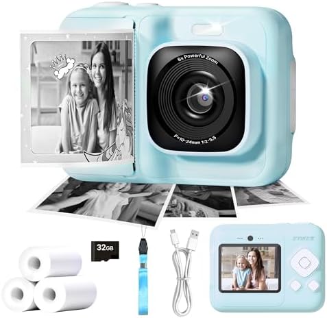 Kids Camera, 1080P Instant Digital Print, Dual Lens, 32GB Card, Blue by ETIKEZ