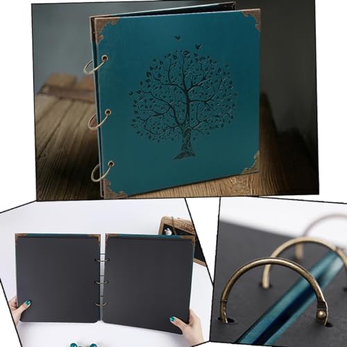 Photo Album DIY Scrapbook, 10x10 inch 50 Pages Vintage Leather Cover Three-Ring Binder Family Picture Booth Albums with 408pcs Self Adhesive Photos Corners for Memory Keep, Tree (Jasper Green) - Image 2