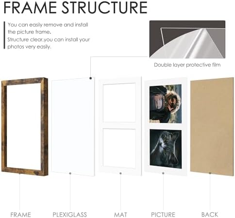 DUENPY 8x10 Double Frame For 2 4x6 Photos Brown - Image 3