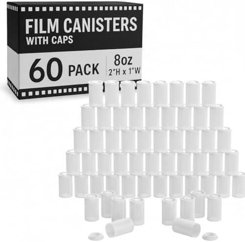 Film Canisters with Caps, Film Canisters, 35mm Case, White, 8oz, 60 Pack by Houseables