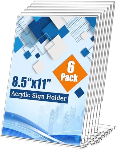 6 Pack 8.5 x 11 Inch Acrylic Sign Holder, L-Shape Acrylic Stands by Unknown