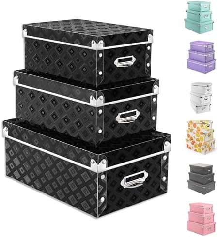 XUCHUN Decorative Storage Box with lids,3 in 1 Set,Plastic,Waterproof Storage Bins for Shoes,Clothes,Office by XUCHUN