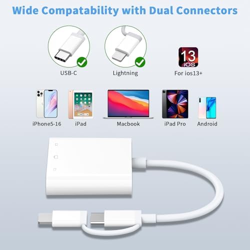 SD Card Reader for iPhone iPad Mac, Lightning & USB-C Dual Interface Memory Card Reader with SD/Micro SD/USB-A 3 Slots, Digital Camera Adapter to iPhone, Plug & Play - Image 2