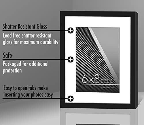 Americanflat 6x8 Picture Frame with Shatter-Resistant Glass - Use as 4x6 Frame with Mat or Display 6x8 Photo Without Mat - Streamline Collection - Picture Frames for Tabletop and Wall - Black - Image 6