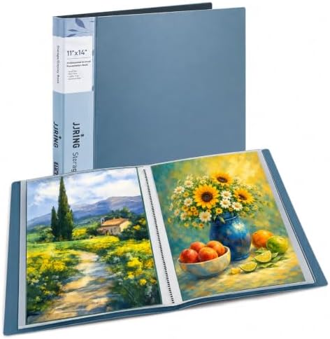 11x14 Blue Art Portfolio Folder Displaying 48 Pages with Plastic Sleeves by JJRING
