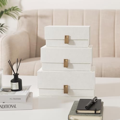 Soul & Lane - Decorative Photo Storage Boxes with Lids, Set of 3, Ivory - Image 2