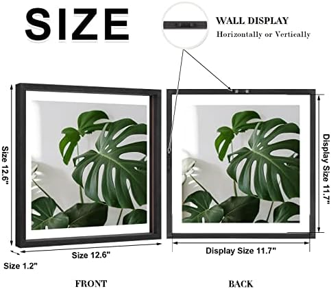 Egofine 12x12 Floating Frames Set of 2, Double Plexiglass Picture Frame, Made of Solid Wood Display Any Size Photo up to 12x12, Wall Mount or Tabletop Standing, Faded Black - Image 2