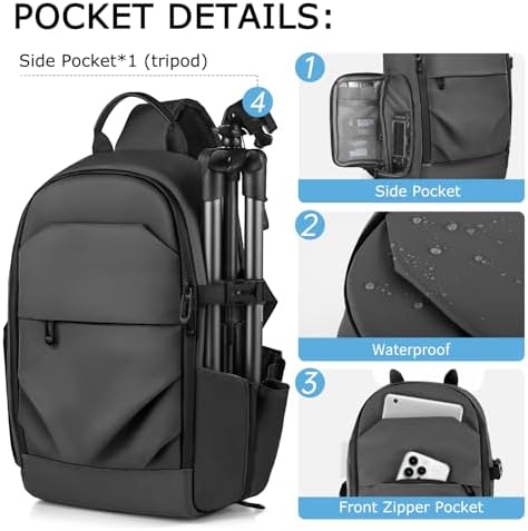 TAAOKA Camera Sling Bag for Photographer– Waterproof Crossbody Camera Bag with Fast Access Pockets, Thick Shockproof Photography Backpack with Tripod Holder, DSLR camera bag for Nikon/Sony/Canon - Image 2