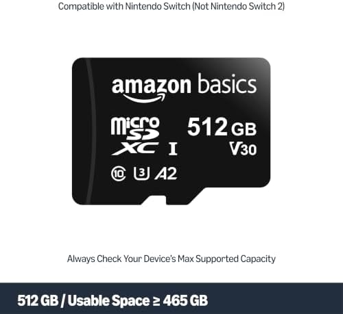 Amazon Basics microSDXC Memory Card with Full Size Adapter, A2, U3, Read Speed up to 100 MB/s, 512GB, Black - Image 2