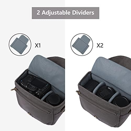BAGSMART Canvas Crossbody Camera Bag with Rain Cover for Women Men, Gray - Image 2