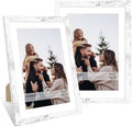 10x14 Picture Frame Set of 2, 10 x 14 Wood Photo Frames with Mat for 8x12 or 30x40cm Diamond Painting Art, Wooden Frame with Real Glass Cover for Wall and Tabletop Display,Distressed White by CCDCC