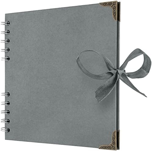 Bstorify Square Scrapbook Photo Albums 7 x 7 Inch Grey Hardcover with Ribbon Closure - Ideal for Scrapbooking, Art & Craft Projects by Bstorify