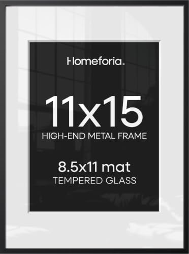 Homeforia 11x15 Black Picture Frame, High-End Metal, 8.5x11 Mat, Glass by Homeforia
