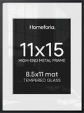 Homeforia 11x15 Black Picture Frame, High-End Metal, 8.5x11 Mat, Glass by Homeforia