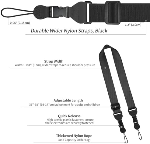 FIEIL Universal Shoulder Strap, Replacement Nylon Neck Lanyard, Comfortable Adjustable Shoulder Strap for iPad, Camera, Crossbody Bag, Binocular, Tablet (Black) - Image 6