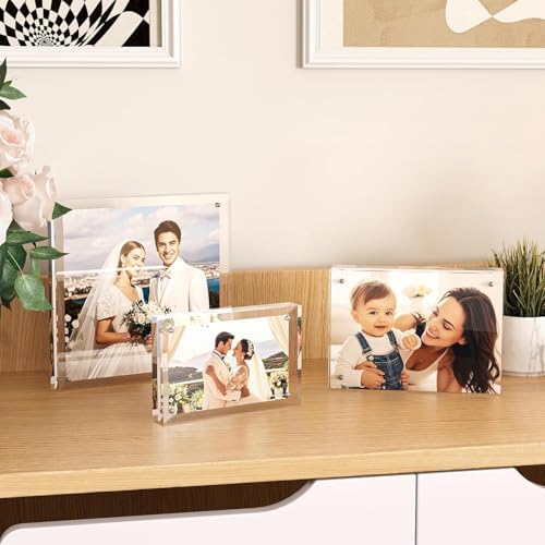 Egofine A4 Acrylic Frames 4 Pack, 20mm Thicker Frameless Clear Picture Frames, Double Sided Magnetic Picture Frames, Free Standing Desktop Display - Image 2
