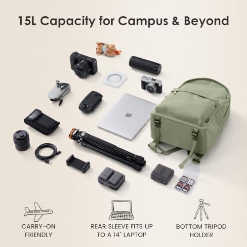TARION Casual Camera Backpack 15L Urban Photography Bag, Once LT15, Green - Image 5