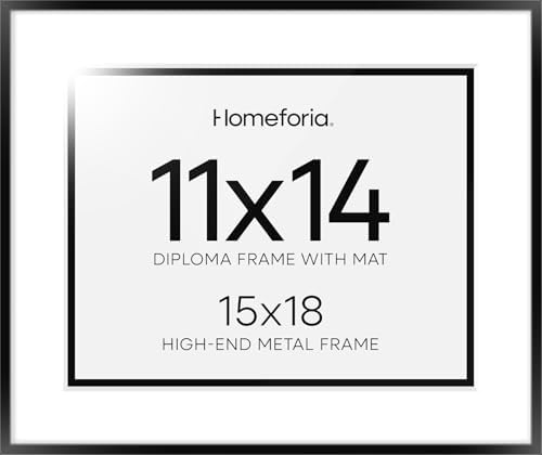 Homeforia 15x18 Black Diploma Frame, High-End Metal, 11x14 Mat, Glass by Homeforia