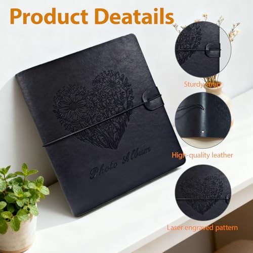 Photo Album 4x6, Leather Scrapbook Album with 50 Photos and 20 Writing Paper, DIY 6 Ring Binder Photo Album for Wedding Kids Birthday Family Travel (Black) - Image 5