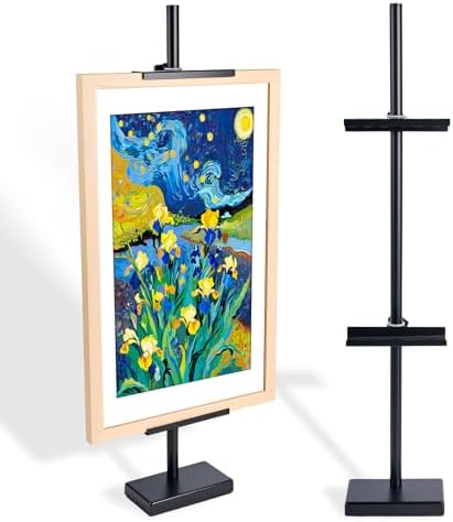 Adjustable Tabletop Easel Stand for Picture Frames up to 29" H - Metal Frame Holder Stand for Sign, Artwork, Canvas Display - Compact Black Small Easel Stands for Home Office Galleries (Black) by Pelesaurea