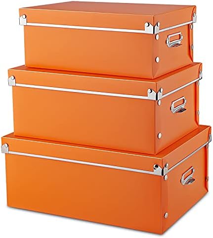 SEEKIND photo boxes storage, storage boxes with lids and Handles, 3 in 1 Set, Multiple Size(Small/Medium/Large) Plastic Box for Photos, tax papers, Cosmetic, Socks, Snacks, Etc(Orange) by SEEKIND%2C+Professional+Office+Products+Supplier.