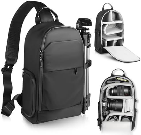TAAOKA Camera Sling Bag, DSLR/SLR/Mirrorless Camera Backpack Shockproof Photography Backpack with Tripod Holder & Removable Modular Inserts Compatible with Canon/Nikon/Sony/Fuji(Black) by TAAOKA