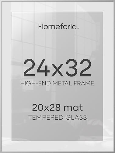 Homeforia 24x32 Silver Poster Frame, High-End Metal, 20x28 Mat, Glass by Homeforia