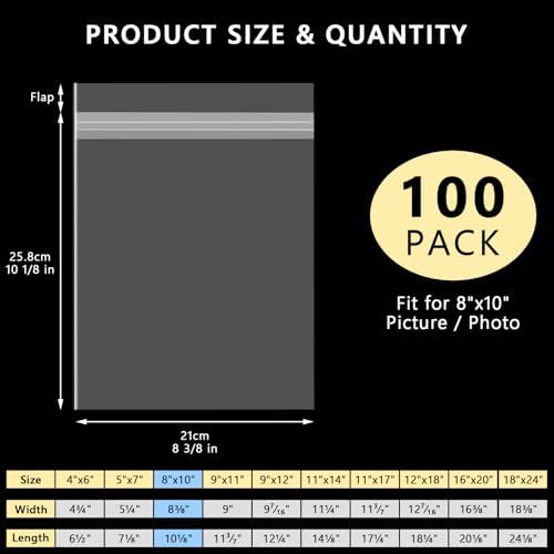 AUEAR 8"x10" Crystal Clear Plastic Sleeves Storage Bags for Picture 100 Pack - Image 2