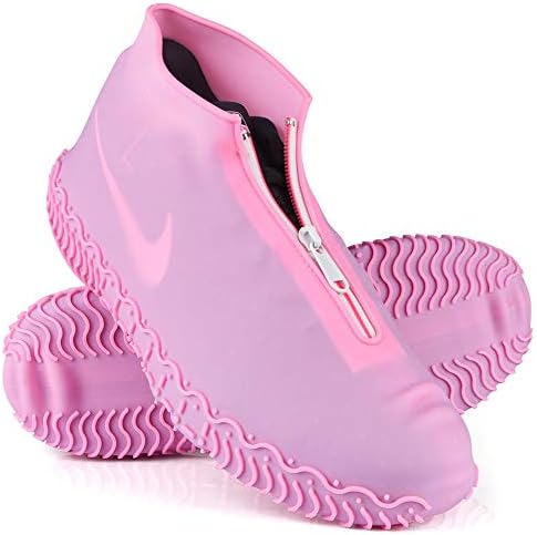 Shiwely Waterproof Shoe Covers, Silicone Reusable Shoe Cover Non-slip Durable Zipper Elastic Rain Cover Protection for Men Women (XL (Women 11-13, Men 9.5-13), Pink) by Shiwely