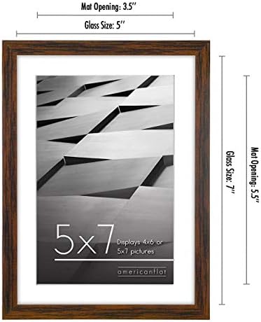 Americanflat 5x7 Picture Frame with Shatter-Resistant Glass - Use as 4x6 Frame with Mat or Display 5x7 Photo Without Mat - Streamline Collection - Picture Frames for Tabletop and Wall - Walnut - Image 2