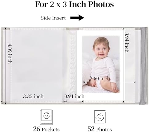 Vienrose Polaroid Photo Album Binding Cloth Photo Book for Instax Fuji 2 x3 Inch Photo Fits Fujifilm Mini 12 11 9 Snap PIC-300 52 Pockets 2 Pack, Grey - Image 3