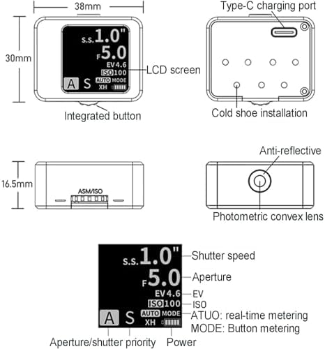 Cameras Light Meter, Digital Reflected Light Exposure Meter, High Precision Sensor, 1.54 Inch Display, Adjustable Shooting Modes, EV Range 1-22, Cold Shoe Mount, for Vintage Film Camera - Image 6