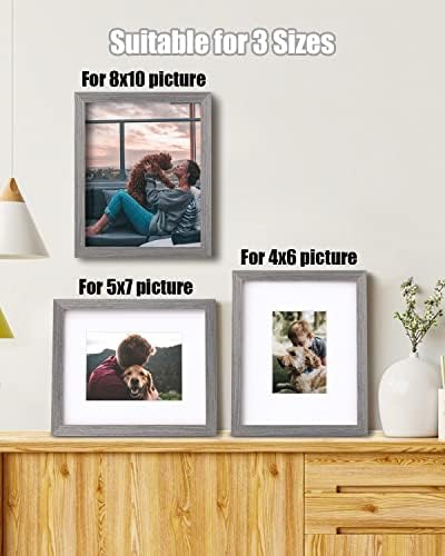 Egofine 8x10 Picture Frames Set of 4, Made of Solid Wood Covered by Plexiglass 4x6 and 5x7 with Mat or 8x10 without Mat, for Table Top Display and Wall Mounting Photo Frame Light Grey - Image 5